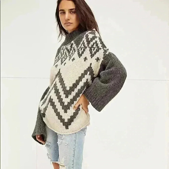 Free People New Nordic Stripe Pullover Sweater - Picture 7 of 8